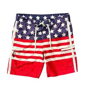 American Flag Swimming Trunks Stars Stripes Red White Blue Board Shorts Large